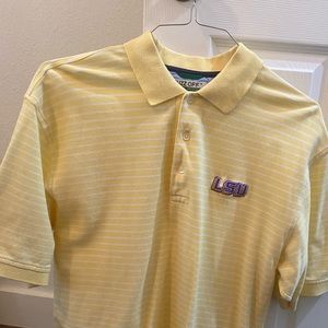 LSU Golf Polo Yellow Stripped Cotton- Men’s Size L